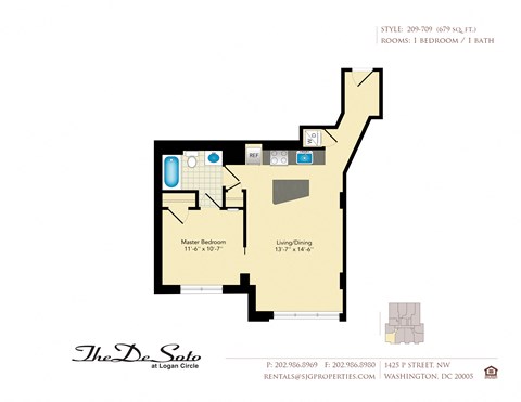 The DeSoto 09 Floor Plan at The DeSoto Apartments, Washington, DC 20005